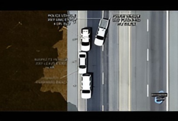 Aerial forensic reconstruction of a police vehicle pursuit on a roadway