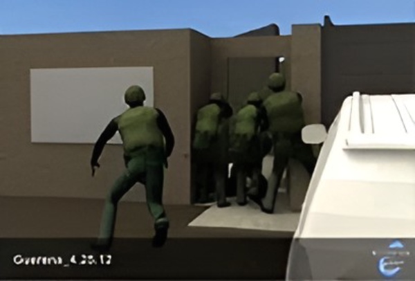 3D reconstruction of officers approaching a building during an officer-involved shooting federal civil rights case